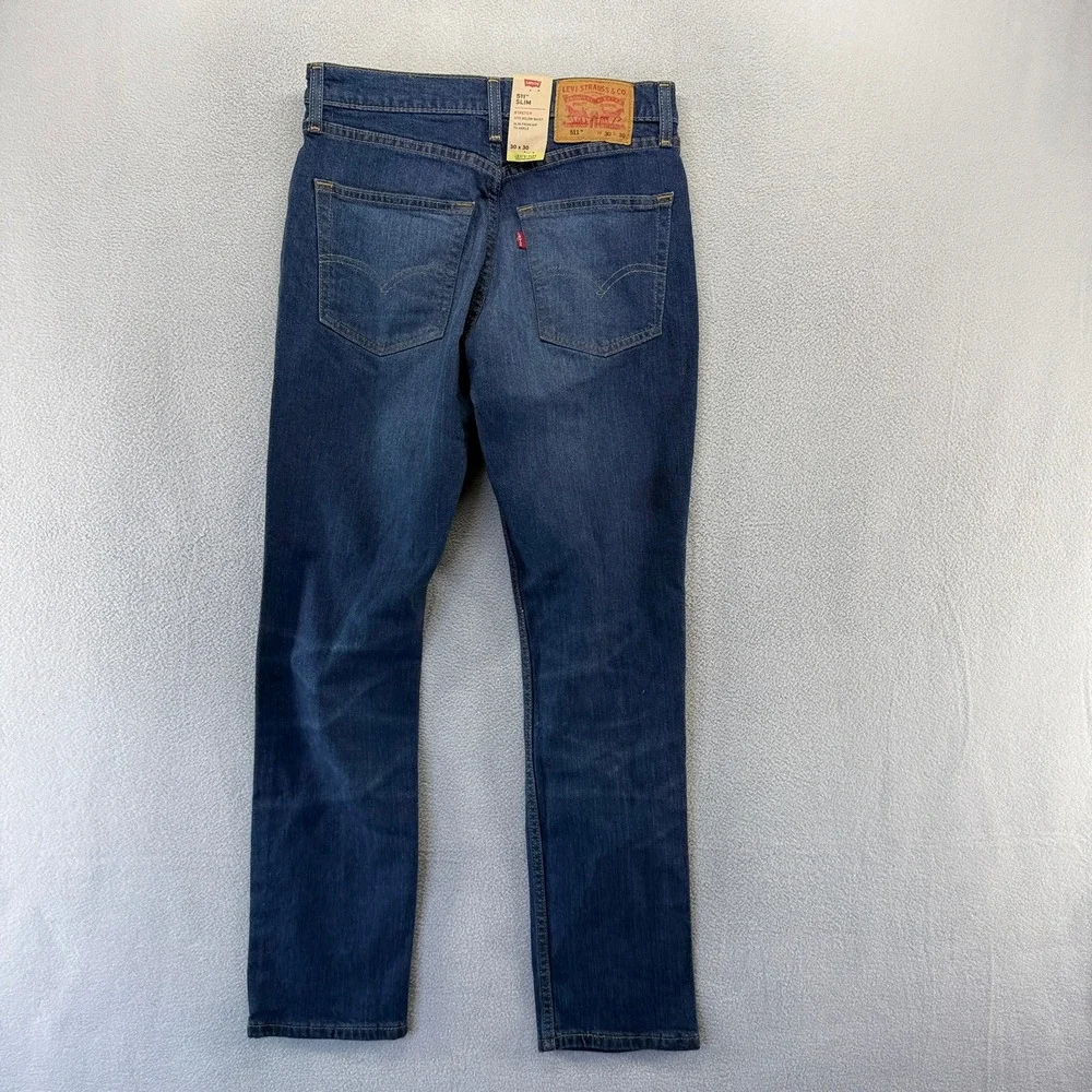 Levi's Jeans Mens 30x30 Blue Distressed 511 Slim Dark Denim Cotton Lyocell NEW